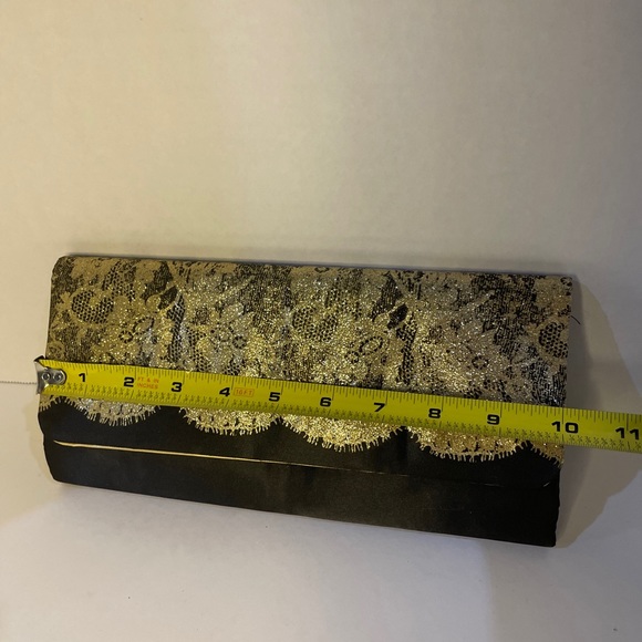 Black Satin with Gold Like Lace Clutch Bag - Picture 2 of 5